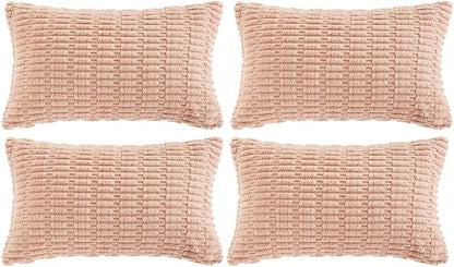 Fancy Homi 4 Packs Boho Pink Decorative Throw Pillow Covers 16x24 Inch for Living Room Couch Bed Sofa, Rustic Modern Farmhouse Home Decor, Soft Plush Corduroy Cute Square Cushion Case 40x60 cm