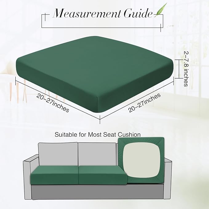Newwiee Set of 4 Stretch Patio Cushion Covers Sofa Couch Seat Chair Slipcovers Cushion Cover Replacement Furniture Protector for Pets Washable(Pine Green,Seat Cover,Solid)