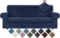 WEERRW 4 Pieces Velvet High Stretch Couch Covers for 3 Cushion Couch Sofa Slipcovers, Washable Furniture Protector with Non Slip Elastic Bottom, Feature Soft and Thick Plush Fabric, Navy Blue, Large