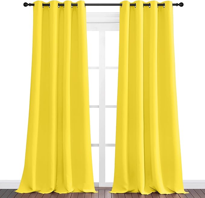 NICETOWN Bright Yellow Curtains 108" Long for Office, 55" Wide, 2 Pieces, Dining Room, Guest Room, Sound Reducing Heat and Cold Block Curtain Panels for Modern Room Decorative