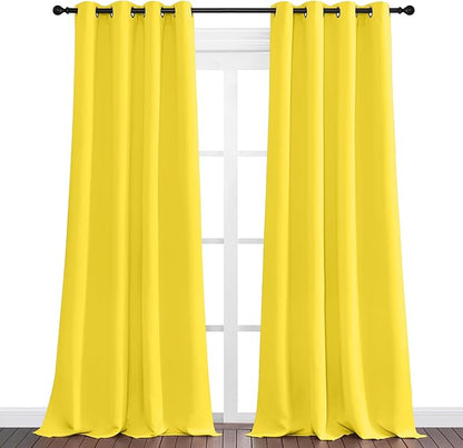 NICETOWN Bright Yellow Curtains 108" Long for Office, 55" Wide, 2 Pieces, Dining Room, Guest Room, Sound Reducing Heat and Cold Block Curtain Panels for Modern Room Decorative