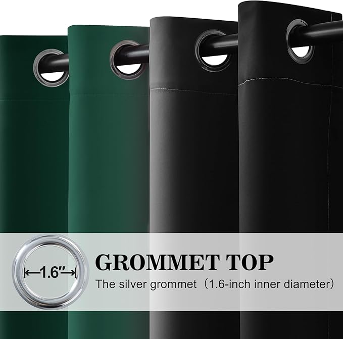 Yakamok Blackout Ombre Dark Green and Black Curtains-Gradient Room Darkening Curtain, Grommet Thermal Insulated Light Blocking Window Drapes Curtain for Living Room Bedroom,52 x 72 Inch,2 Panels