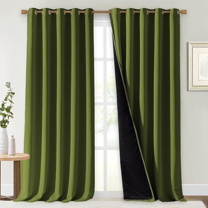 NICETOWN Full Shading Curtains for Windows, Olive Green, Pack of 2, 70 inches W x 95 inches L, Super Heavy-Duty Black Lined Blackout Curtains for Bedroom, Privacy Assured Window Treatment