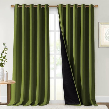 NICETOWN Full Shading Curtains for Windows, Olive Green, Pack of 2, 70 inches W x 95 inches L, Super Heavy-Duty Black Lined Blackout Curtains for Bedroom, Privacy Assured Window Treatment
