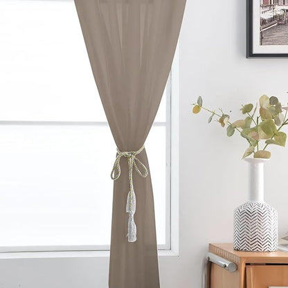 SpaceDresser Basic Rod Pocket Sheer Voile Window Curtain Panels Taupe 1 Pair 2 Panels 52 Width 45 Inch Long for Kitchen Bedroom Children Living Room Yard（Taupe, 52W x 45L）