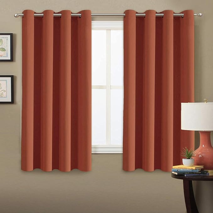 H.VERSAILTEX Blackout Curtain for Living Room Thermal Insulated Window Treatment Curtain 54 inch Length Energy Saving Solid Grommet Top Blackout Drape, One Panel, Orange, 52" W x 54" L