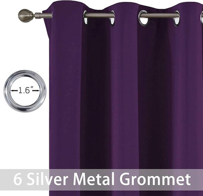 Yakamok Blackout Curtains Room Darkening Thermal Insulated Grommet top Window Curtains for Living Room, 38 x 72 Inch, Purple, Set of 2