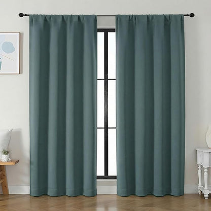 Simplebrand Ava Dark Green Blackout Curtains for Bedroom 84 Inch Length 2 Panels Set, Solid Thermal Insulated Privacy Living Room Window Treatment Curtains Blackout Drapes, W50 x L84 Inch, Dark Green