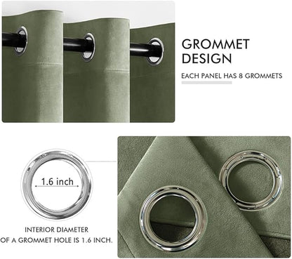 MIULEE Sage Green Elegant Grommet Curtains Thermal Insulated Soundproof Room Darkening Long Black Out Drapes for Classical Living Room Bedroom Decor 52 x 96 Inch Length Set of 2