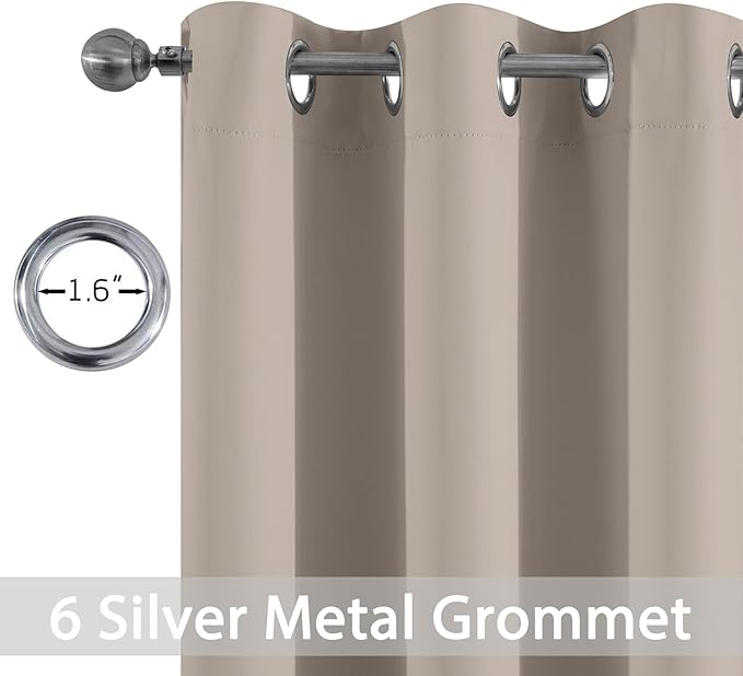 Yakamok Blackout Curtains Room Darkening Thermal Insulated Window Panels,Solid Grommet Top Drapes for Bedroom/Living Room(38Wx36L, Natural, 2 Panels)