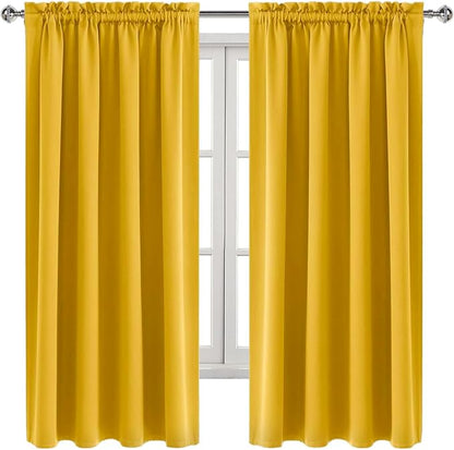 DWCN Blackout Curtains Room Darkening Thermal Insulated Bedroom Curtains Window Curtain Panels, 52 x 63 inches Long, Set of 2 Yellow Rod Pocket Drapes