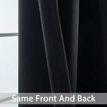 Yakamok 84 Inch Length Blackout Curtains for Bedroom, Room Darkening Thermal Insulated Solid Grommet Panels for Living Room(62Wx84L, Black, 2 Panels)