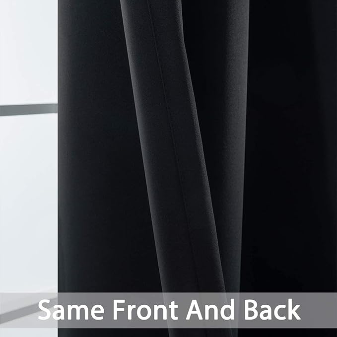 Yakamok Blackout Curtains Room Darkening Thermal Insulated Window Panels,Solid Grommet Top Drapes for Bedroom/Living Room(38Wx90L, Black, 2 Panels)