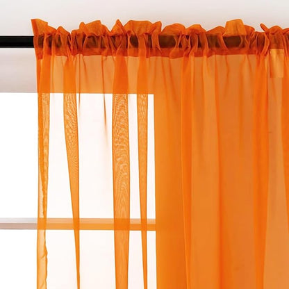 SpaceDresser Orange Sheer Curtains 4 Panels Rod Pocket Semi-Sheer Curtain 72 Inches Long Light Filtering Voile Window Drapes for Bedroom Living Room Kitchen, Each 52W x 72L