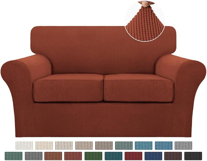 Turquoize 3 Piece Sofa Covers for 2 Cushion Couch Sofa Slipcover Soft Couch Cover for Dogs-Washable Sofa Furniture Covers with 2 Individual Cushion Covers, Thick Jacquard Fabric (Loveseat, Rust)