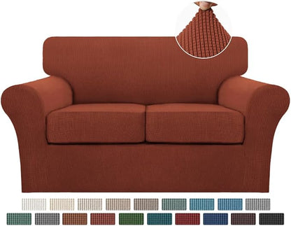 Turquoize 3 Piece Sofa Covers for 2 Cushion Couch Sofa Slipcover Soft Couch Cover for Dogs-Washable Sofa Furniture Covers with 2 Individual Cushion Covers, Thick Jacquard Fabric (Loveseat, Rust)