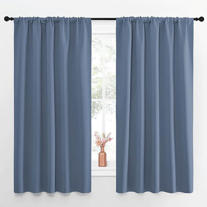 NICETOWN Blackout Curtains for Living Curtains, Window Treatment Blackout Curtain Panels, Home Decor Thermal Insulated Solid Drapes for Bedroom (Stone Blue, Set of 2, 52 by 63 Inch)