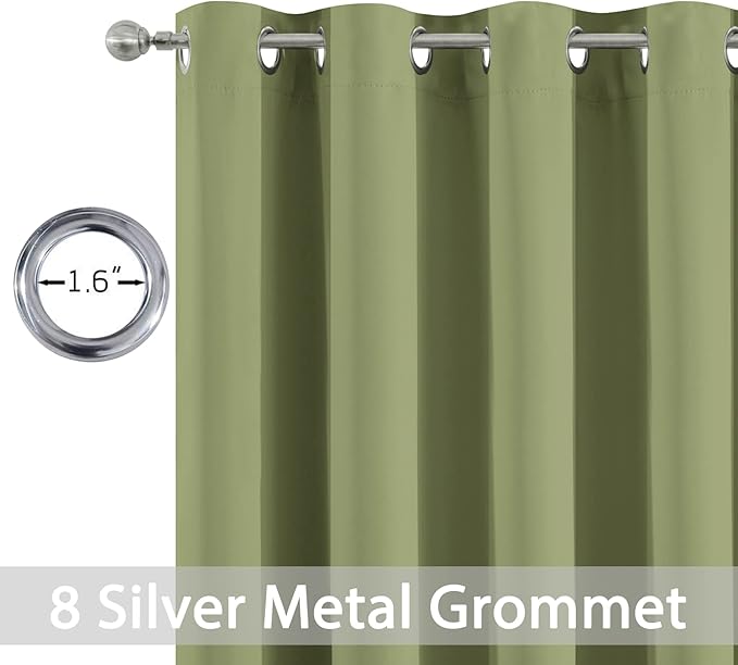 Yakamok Blackout Curtains for Bedroom,Thermal Insulated Blackout Grommet Top Drapes for Living Room,Sage Green,52x84 Inch, 2 Panels