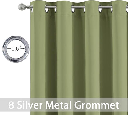 Yakamok 90 Inch Long Blackout Curtains Room Darkening Thermal Insulated with Grommet Window Curtain for Bedroom, 52Wx90L inch, Sage Green, 2 Panels