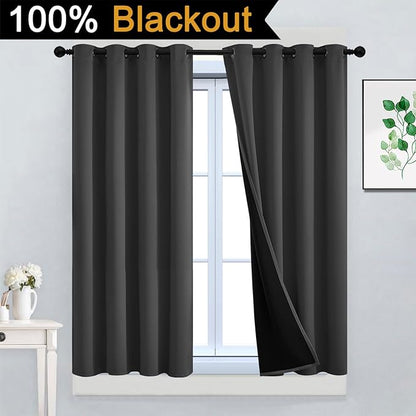 Yakamok 100% Blackout Curtains, 2 Thick Layers Thermal Insulated Total Blackout Drapes for Bedroom, Heat Blocking Window Curtains for Living Room(Charcoal Grey, 52Wx45L, 2 Panels)