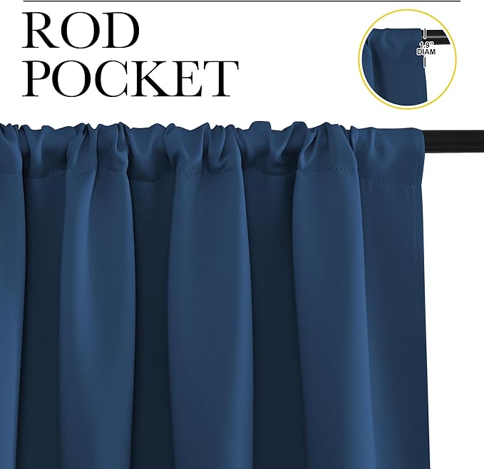 NICETOWN Blackout Curtains for Living Curtains, Moroccan Blue, 2 Panels, 42 by 72, Room Darkening Window Curtain Panels, Easy-Care Solid Thermal Insulated Draperies/Drapes for Daughter Room
