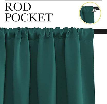 NICETOWN 2 Panels Blackout Curtains, Rod Pocket Window Curtains Room Darkning Drapes for Bedroom/Living Room, Thermal Insulated Solid Draperies for Home Office/Study, 62 by 72-Inch, Hunter Green