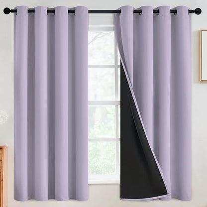 SimpleHome 100% Blackout Curtains for Bedroom,Thermal Insulated Grommet Window Drapes Room Darkening Lilac Curtains for Living Room with Black Back,52 x 63 Inch,2 Panels