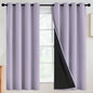 SimpleHome 100% Blackout Curtains for Bedroom,Thermal Insulated Grommet Window Drapes Room Darkening Lilac Curtains for Living Room with Black Back,52 x 63 Inch,2 Panels