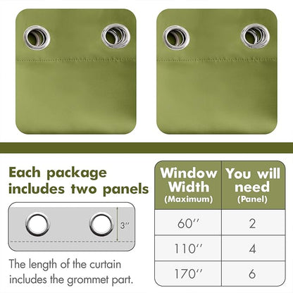 MIULEE Blackout Curtains for Bedroom Living Room Thermal Insulated Room Darkening Grommet Top Solid Light Blocking Drapery Set of 2 Window Panels 52 x 72 Inches Olive Green