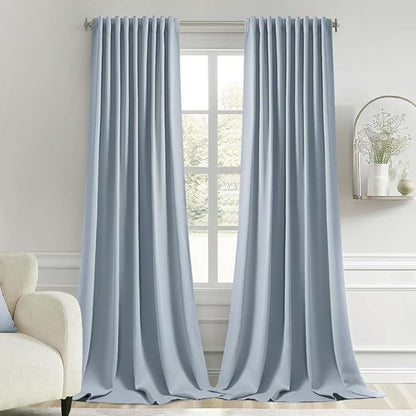 MIULEE Light Blue Back Tab Blackout Curtains 102 Inch Long 2 Panels Set for Bedroom, Rod Pocket/Pinch Pleated Thermal Insulated Living Room Darkening Light Blocking Floor to Ceiling Drapes