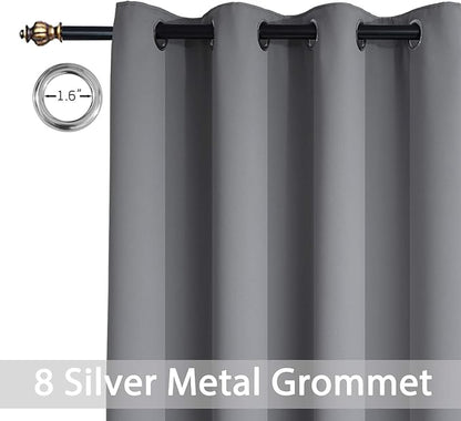 Yakamok Room Darkening Curtains Thermal Insulated Gray Blackout Curtain Panels Solid Grommet Top Window Drapes for Bedroom Living Room Decor(52x72 Inch, Grey, 2 Panels)
