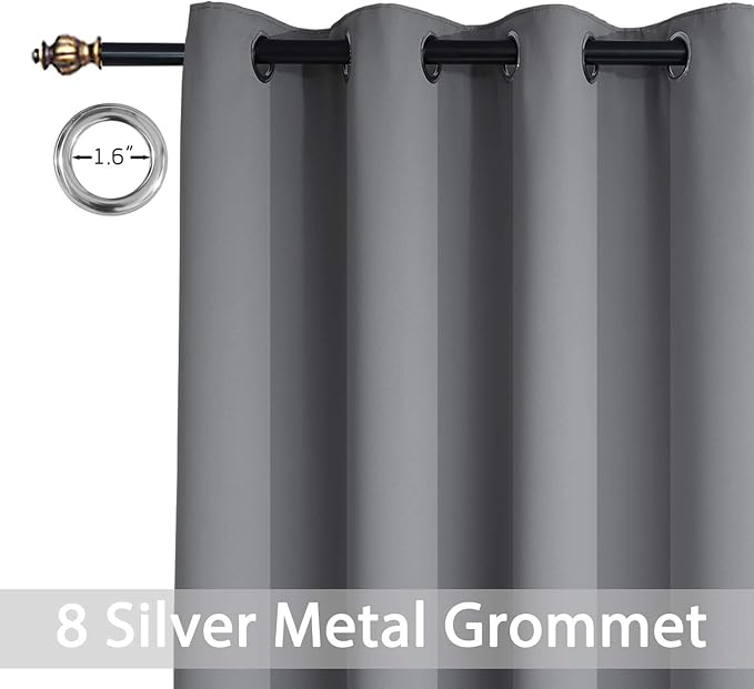 Yakamok Blackout Curtains 63 inch Length for Living Room, Light Blocking Grey Thermal Insulated Drapes with Grommets Top Window Treament Curtain for Bedroom(Gray, 52W x 63L, One Pair)