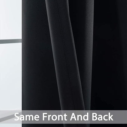 Yakamok Blackout Curtains Room Darkening Thermal Insulated Window Panels,Solid Grommet Top Drapes for Bedroom/Living Room(52Wx90L, Black, 2 Panels)