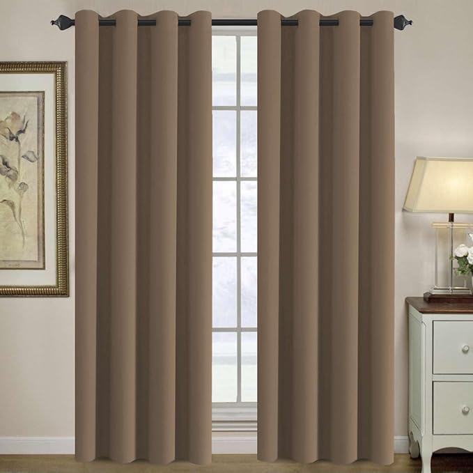 H.VERSAILTEX Blackout Curtain for Living Room Thermal Insulated Window Treatment Curtain Extra Long 84 inch Length Energy Saving Solid Grommet Top Blackout Drape, One Panel, Macchiato, 52" W x 84" L