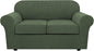 H.VERSAILTEX 3 Piece Stretch Sofa Covers for 2 Cushion Loveseat Couch Covers for Living Room Furniture Cover (Base Cover Plus 2 Seat Cushion Covers) Thicker Jacquard Fabric(Medium, Bronze Green)