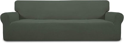 Easy-Going Stretch 4 Seater Sofa Slipcover 1-Piece Sofa Cover Furniture Protector Couch Soft with Elastic Bottom for Kids, Polyester Spandex Jacquard Fabric Small Checks Olive Green
