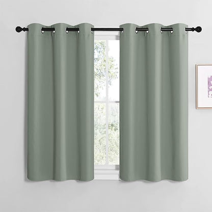 NICETOWN Modern Blackout Curtains Noise Reducing, Thermal Insulated and Privacy Room Darkening Drape Panels for Boy's Guest Room Door Small Short Window (Greyish Green, 2 Panels, W42 x L40 -Inch)