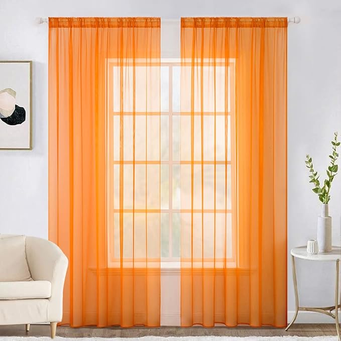 MIULEE 2 Panels Solid Fall Color Sheer Window Curtains Elegant Window Voile Panels/Drapes/Treatment for Bedroom Living Room (54 X 84 Inches Orange)