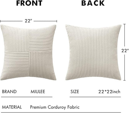 MIULEE Beige Decorative Throw Pillow Covers 22x22 Inch for Couch Bed Sofa Pack of 2 Boho Neutral Farmhouse Throw Pillows Soft Cross Corduroy Patchwork Textured Cushion Cases
