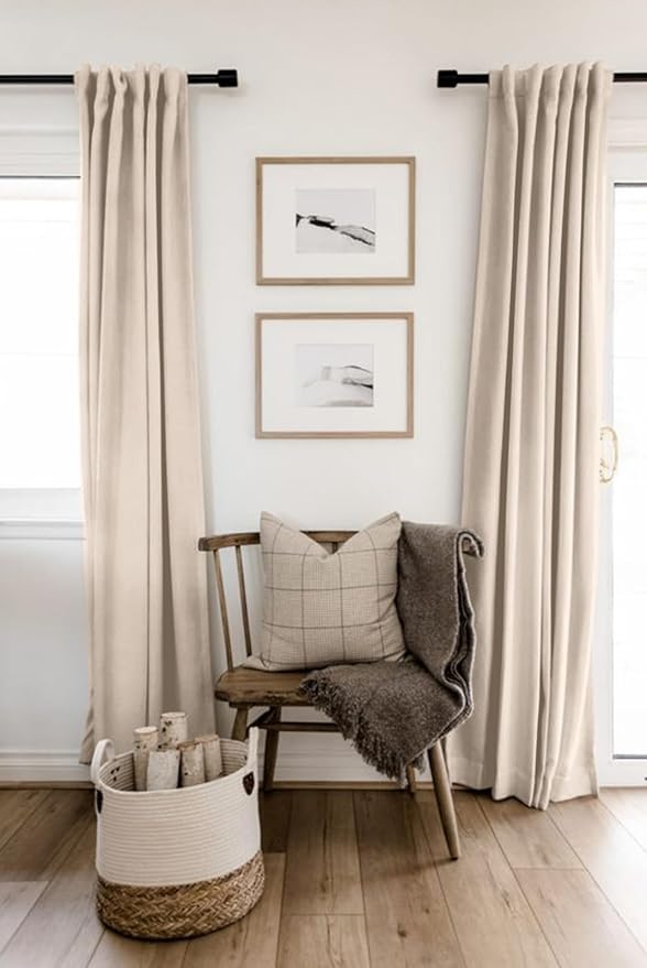 100% Blackout Shield Linen Blackout Curtains for Bedroom 72 Inches Long, Back Tab/Rod Pocket Living Room Drapes, Thermal Insulated Blackout Curtains 2 Panels Set, 50" W x 72" L, Beach Sand
