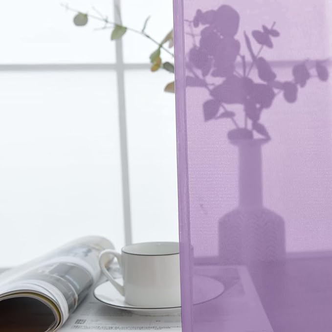 SpaceDresser Sheer Voile Window Treatment Rod Pocket Curtain Panels for Kitchen Bedroom Living Room Drapes Sunlight Filtering Privacy Semi Home Decor Assorted (Lavender, 52 W x 96 L)