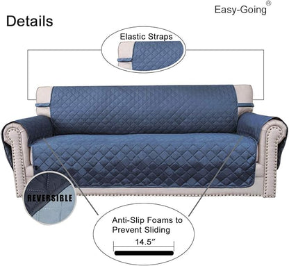 Easy-Going Reversible Couch Cover for 3 Cushion Couch Sofa Cover for Dogs Water Resistant Furniture Protector Cover with Foam Sticks Elastic Straps for Pet Cat (Sofa, Dark Blue/Light Blue)