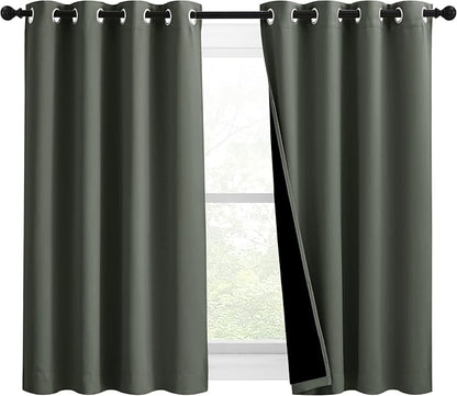 NICETOWN 100% Blackout Curtains 54 inches Long, Double-Deck Completely Blackout Window Treatment Thermal Insulated Lined Drapes for Small Window (Dark Mallard, 1 Pair, 46 inches Width Each Panel)