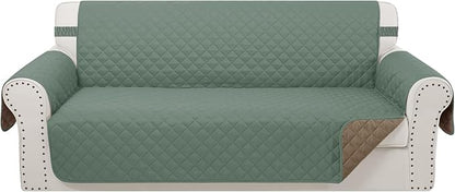 Reversible 4 Seater Sofa Cover 91 Inch Large Couch Cover Furniture Protector(Sofa XX-Large,Greyish Green/Taupe)