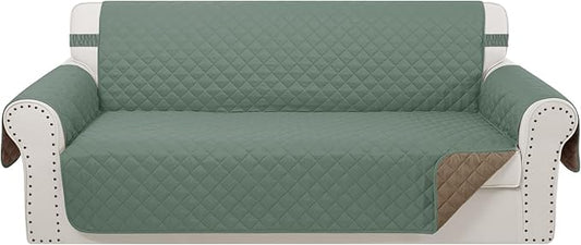Reversible Sofa Covers Couch Cover Furniture Protector for Dogs Elastic Straps Water Resistant(Sofa,Greyish Green/Taupe)