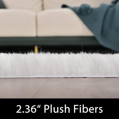 Latepis Round Rugs 8ft White Circle Area Washable Fluffy Rug Faux Fur Soft Sheepskin Plush Shaggy Rug for Living Room Bedroom Large Floor Rugs Home Decor