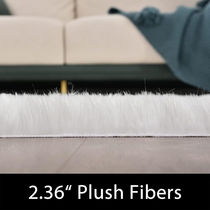 Latepis Large Area Rugs 6.7x10 Big White Faux Sheepskin Fur Rug for Living Room Washable Fluffy Rug for Bedroom High Pile Plush Shaggy Rugs Home Décor Rectangle