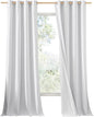 NICETOWN 100% Absolutely Blackout Linen Curtains with Thermal Insulated White Liner, White, 52 inches Wide, 90 inches Length Energy Saving Curtains for Living Room 2 Panels Set, Vertical Blinds