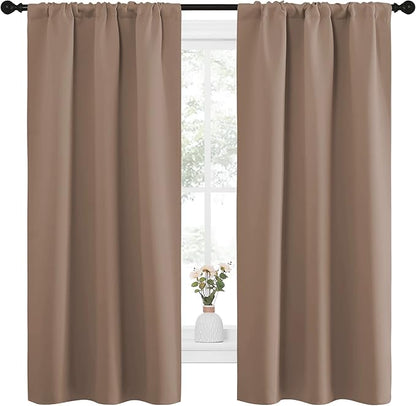 NICETOWN Kitchen Window Blackout Curtains - Window Treatment Thermal Insulated Rod Pocket Small Blackout Draperies/Drapes for Bedroom/Kitchen (Cappuccino, Set of 2, 34 in x 63 in (W x L))