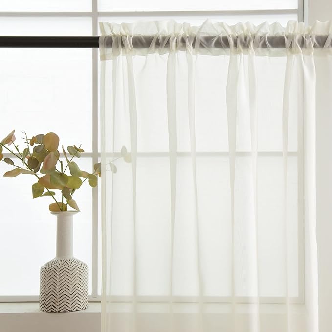 SpaceDresser Basic Rod Pocket Sheer Voile Window Curtain Panels Ivory 1 Pair 2 Panels 52 Width 96 Inch Long for Kitchen Bedroom Children Living Room Yard(Ivory,52 W x 96 L)